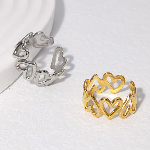 Anéis abertos assimétricos de aço inoxidável em formato de coração estilo vintage