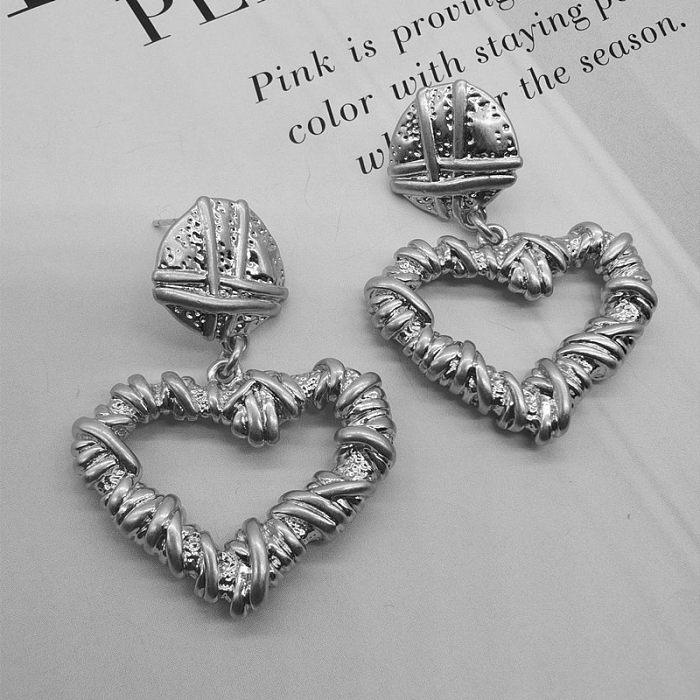 Moda coração forma chapeamento de cobre brincos 1 par