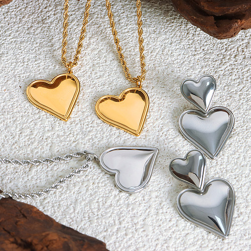 Lady Sweet Heart Shape Titanium Steel Plating 18K Gold Plated Earrings Necklace