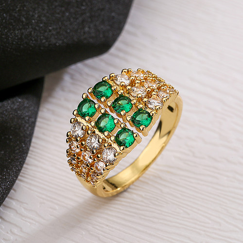 O estilo simples comuta anéis chapeados ouro geométricos do zircão 18K do embutimento do chapeamento de cobre