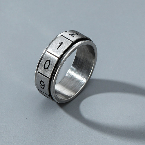 Anillos de acero inoxidable con números de moda, anillos de acero inoxidable pulido, 1 pieza