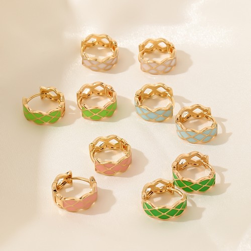 1 par de pendientes de cobre esmaltados Argyle geométricos de estilo coreano dulce informal