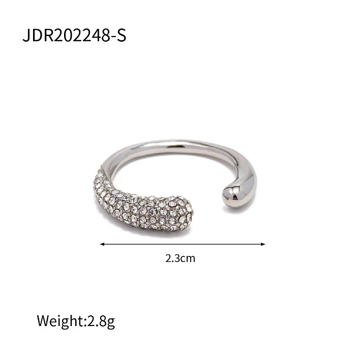 Unregelmäßiger offener Ring aus Edelstahl mit unregelmäßigem Inlay und künstlichem Diamant im INS-Stil