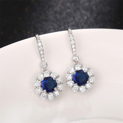 1 paire de boucles d'oreilles pendantes en Zircon avec incrustation de cuivre et de fleurs à la mode