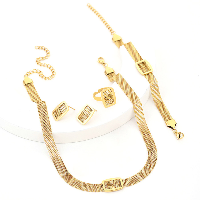 Streetwear-Halskette mit einfarbigen Ringen und Ohrringen aus Titanstahl