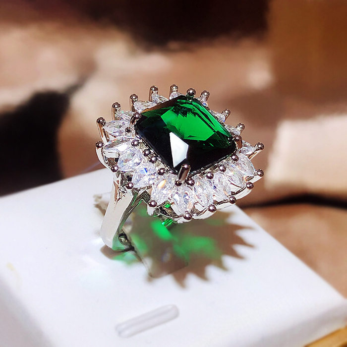 Classic Style Square Copper Plating Inlay Artificial Gemstones Open Rings