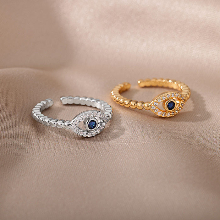 Fashion Devil'S Eye Copper Plating Rhinestones Open Ring