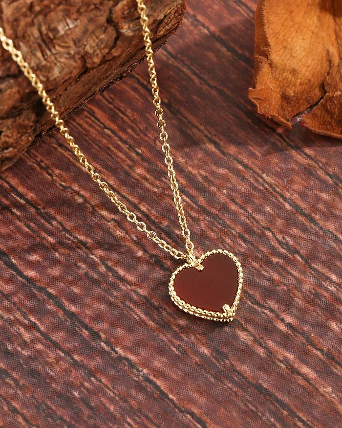 Doce estilo simples formato de coração chapeamento de cobre incrustado zircão colar com pingente banhado a ouro 18K