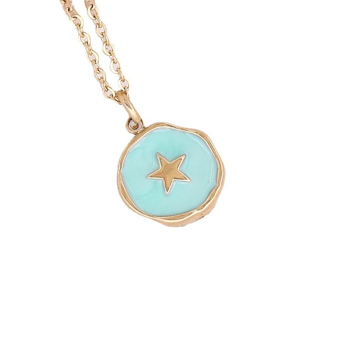 Fashion Geometric Oval Star Moon Copper Necklace Jewelry Plated 18K Gold