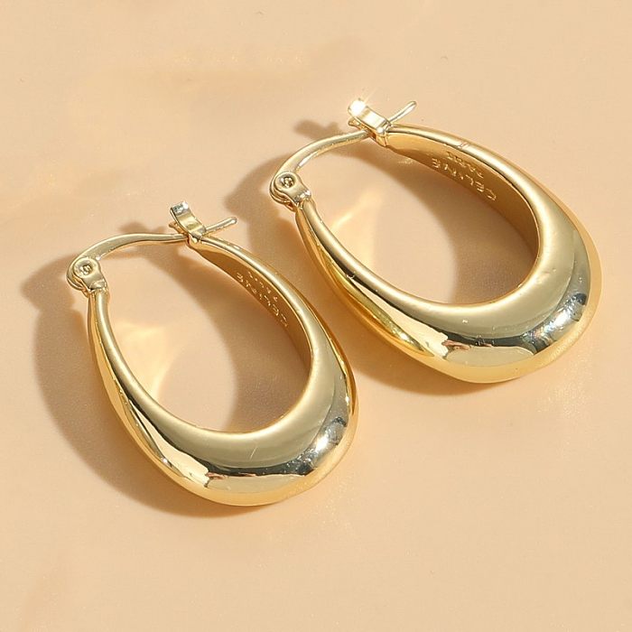 1 par de pendientes de aro chapados en oro de 14 quilates, elegantes y lujosos, de estilo clásico, con doble anillo, chapado asimétrico de cobre