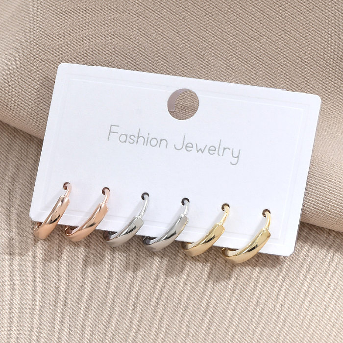 1 Set Simple Style Solid Color Copper Plating Gold Plated Earrings
