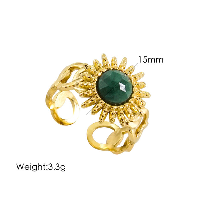Wholesale Bohemian Sun Stainless Steel Plating Inlay Natural Stone Open Rings