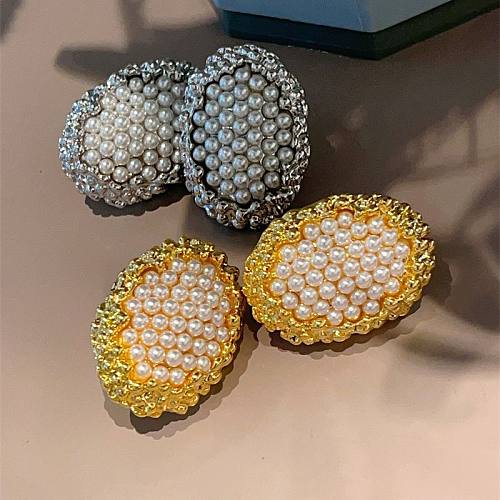 1 Paar Ohrstecker mit geometrischem Retro-Inlay aus Kupfer und künstlichen Perlen