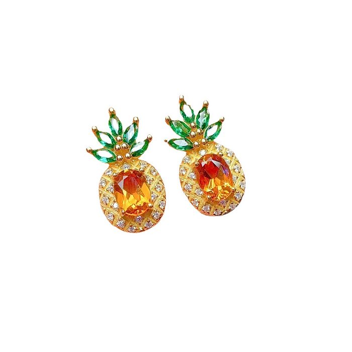 1 pièce 1 paire mode fruits cuivre placage Zircon femmes anneaux boucles d'oreilles collier