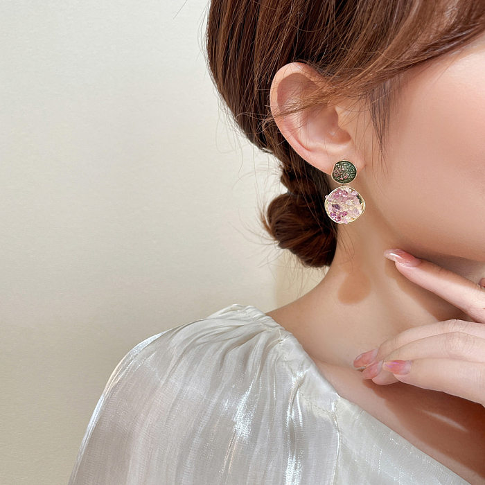 1 Pair Elegant Round Plating Inlay Copper Rhinestones Drop Earrings