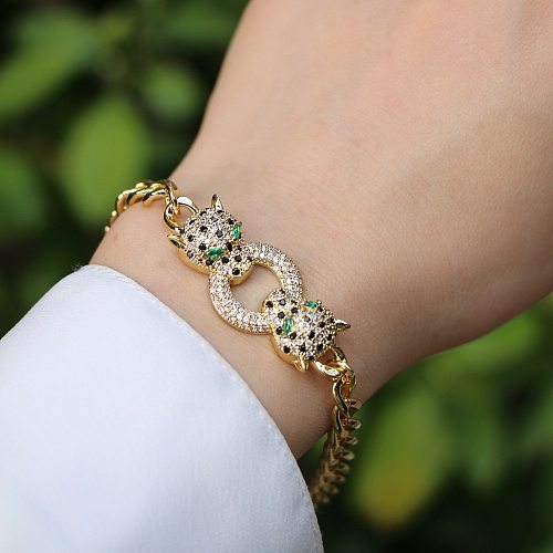 Kupfer vergoldetes Leoparden-Anhänger-Mode-Zirkon-Halsketten-Armband-Set