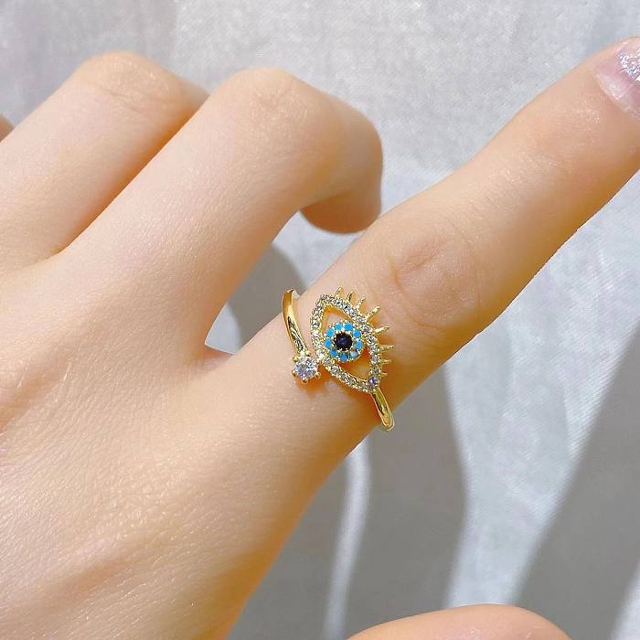 Streetwear Star Moon Eye Copper Irregular Plating Inlay Zircon Open Ring