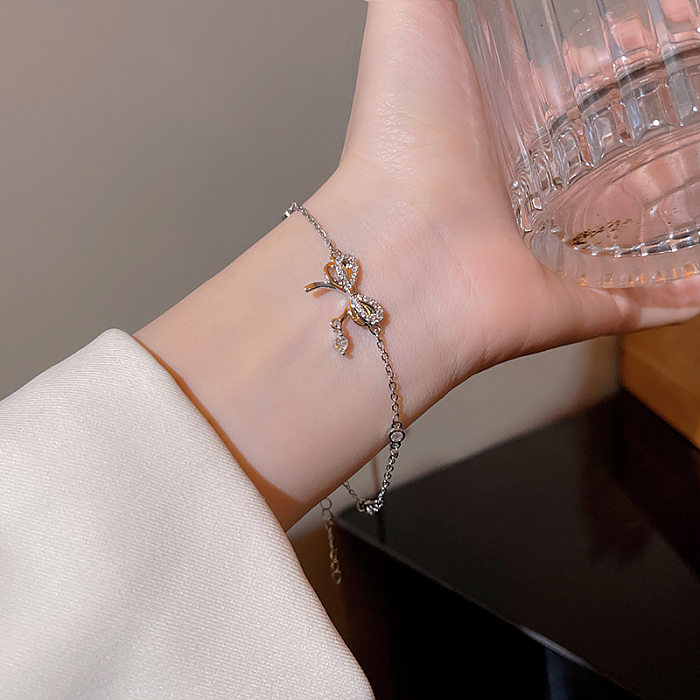 IG Style Sweet Bow Knot Copper Plating Inlay Zircon Bracelets
