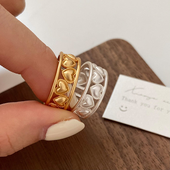 Anéis abertos banhados a ouro com revestimento de cobre em formato de coração fofo