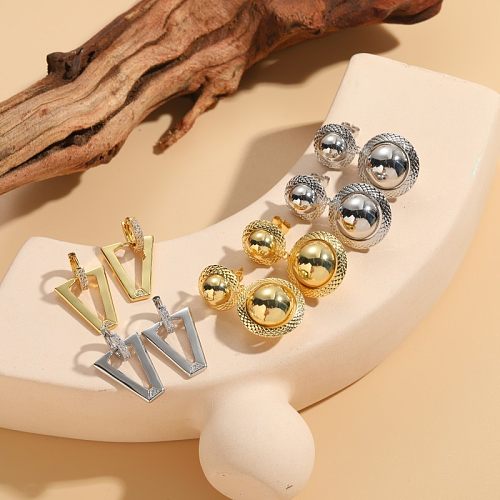 1 Pair Simple Style Solid Color Plating Inlay Copper Zircon 14K Gold Plated Ear Studs