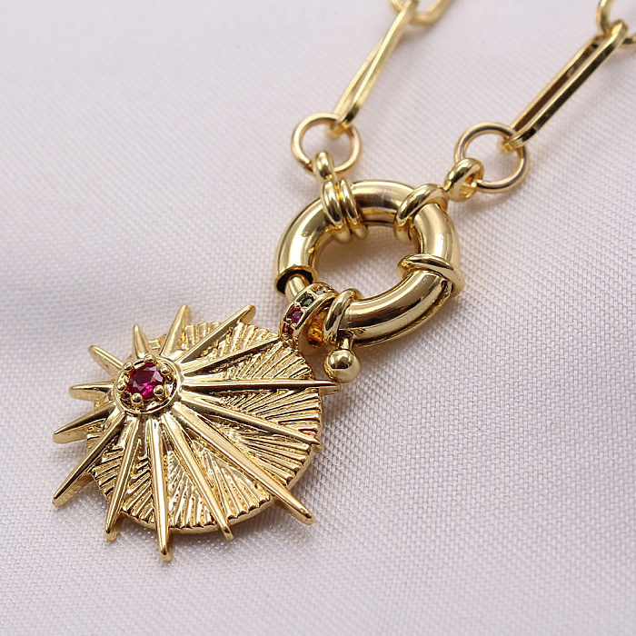Hip-Hop Vintage Style Star Moon Lightning Copper Plating Inlay Zircon Gold Plated Pendant Necklace