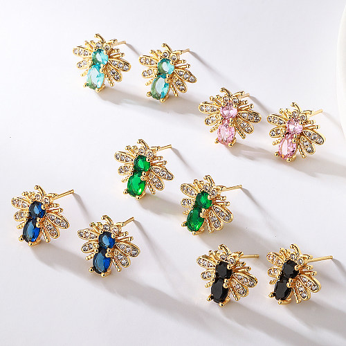 Fashion Bee Copper Gold Plated Zircon Ear Studs 1 Pair
