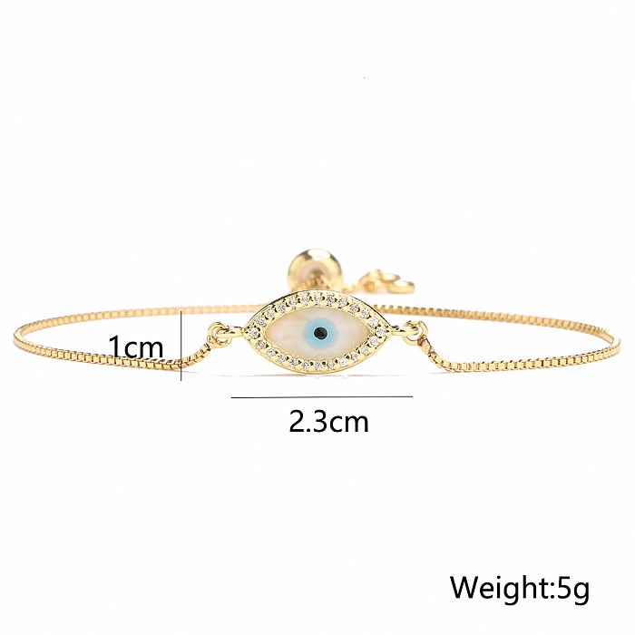 Fashion Copper 18K Gold Plating Zircon Oil Dripping Devil's Eye Adjustable Bracelet