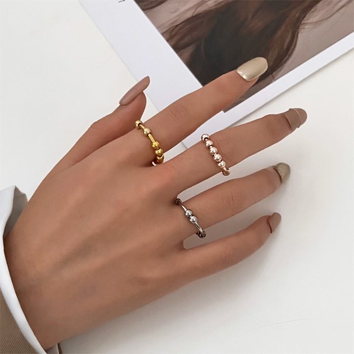 Simple Style Solid Color Stainless Steel Beaded Open Ring 1 Piece