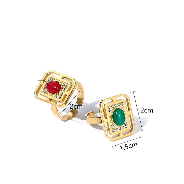 Wholesale IG Style Modern Style Square Oval Stainless Steel Titanium Steel Plating Inlay 18K Gold Plated Natural Stone Open Rings
