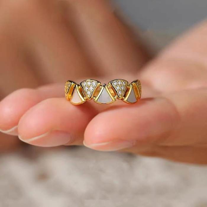 Classic Style Geometric Copper Plating Inlay Artificial Gemstones Open Rings