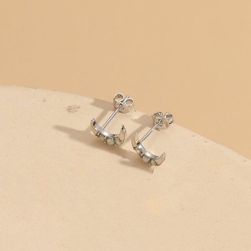 1 paire de boucles d'oreilles plaquées or 14 carats, Style IG Simple, forme C, incrustation de cuivre, pierres précieuses artificielles, Zircon