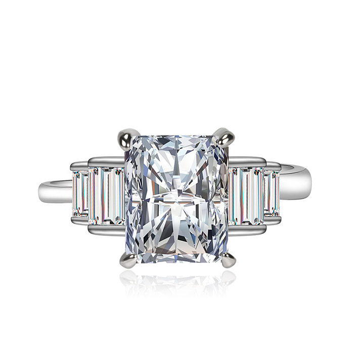 Moda simples rosa quadrado anel de diamante completo strass zircão cobre anel aberto