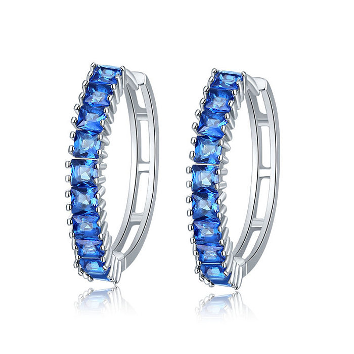 1 Pair Shiny Round Plating Inlay Copper Zircon Silver Plated Hoop Earrings