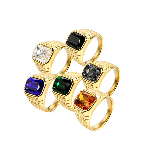Shiny Rectangle Stainless Steel Inlay Artificial Gemstones Rings