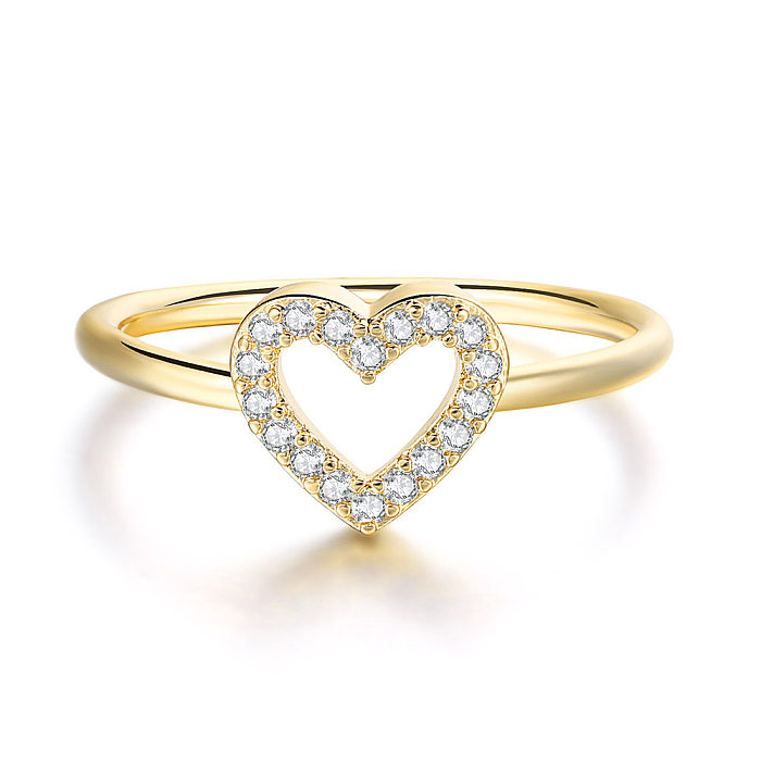 Sweet Simple Style Heart Shape Copper Zircon Rings In Bulk