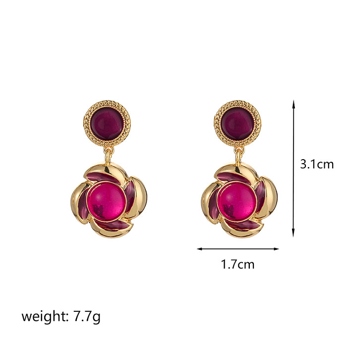 1 Pair IG Style Flower Plating Inlay Copper Glass 18K Gold Plated Drop Earrings