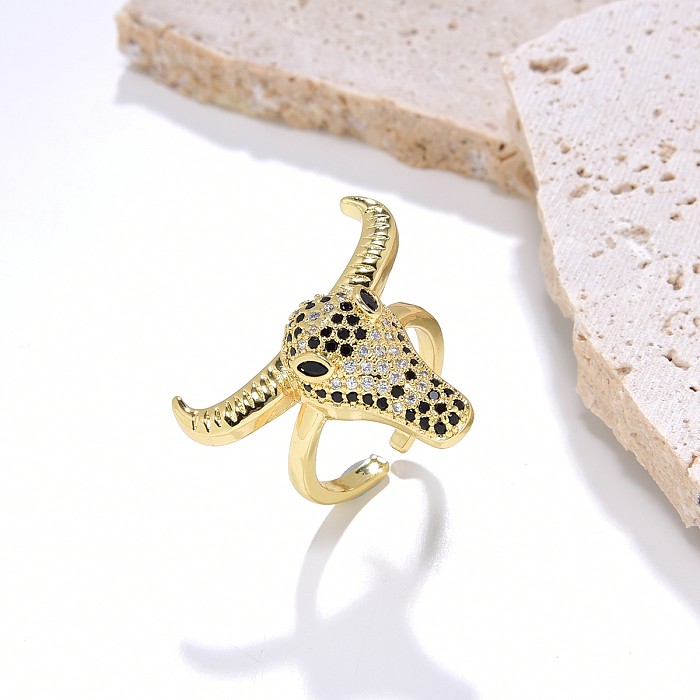 Hip-Hop Vintage Style Solid Color Copper Plating Inlay Zircon Gold Plated Open Ring