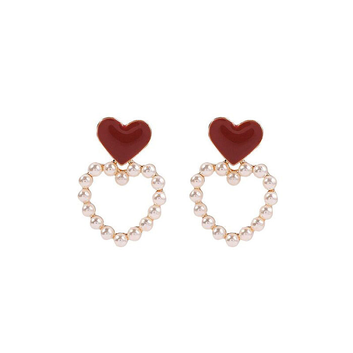 Modische herzförmige Kupfer-Inlay-Perlen-Ohrringe, 1 Paar