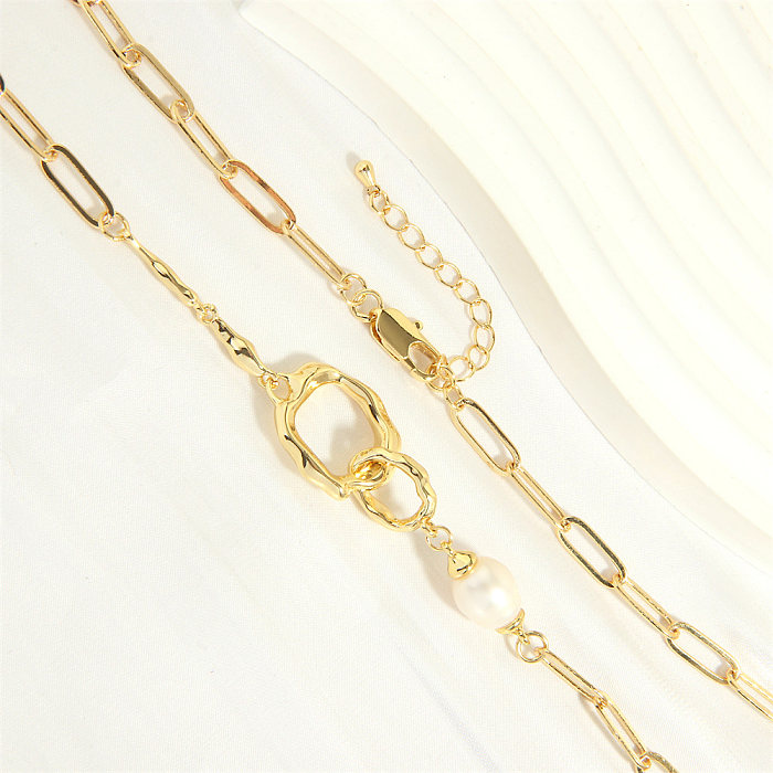 IG Style Hip-Hop Irregular Round Freshwater Pearl Copper Plating 18K Gold Plated Necklace