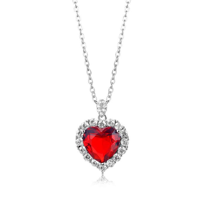 Luxurious Heart Shape Copper Plating Zircon Pendant Necklace