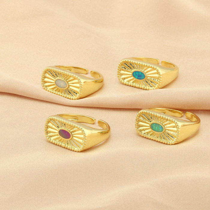 Schlichter Stil, ovale Wassertropfen, Kupferbeschichtung, Inlay, künstliche Edelsteine, 18 Karat vergoldete offene Ringe