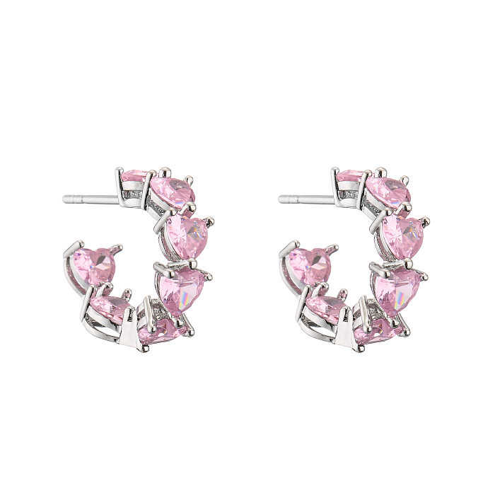 Boucles d'oreilles en Zircon rose en forme de cœur, anneau réglable