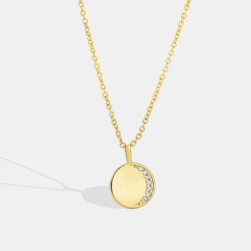 Simple Style Round Copper Plating Inlay Zircon 18K Gold Plated Pendant Necklace