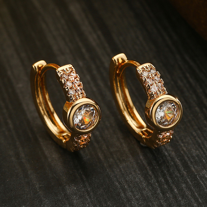 1 Pair Elegant Commute Round Infinity Copper Plating Inlay Zircon 18K Gold Plated Hoop Earrings