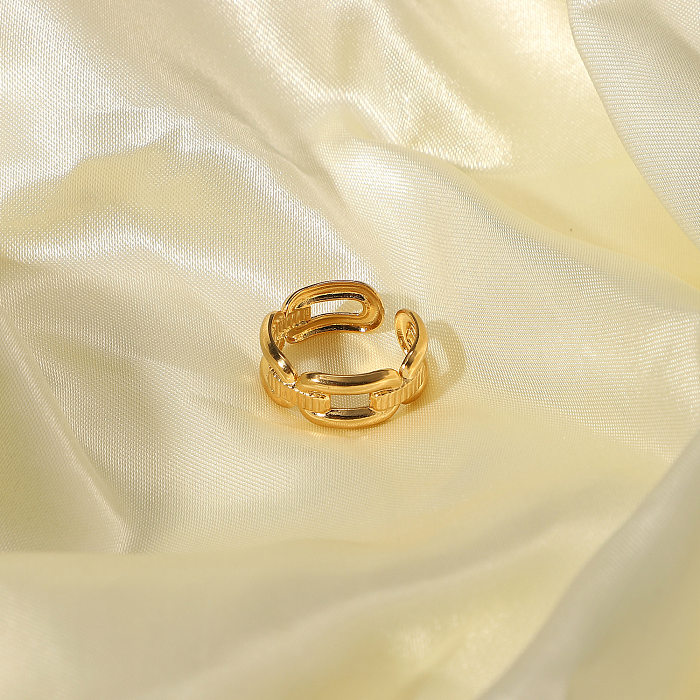 Anéis de celebridades europeus e americanos do mesmo estilo, quatro fivelas retangulares, anel aberto, banhado a ouro 18K, anel de aço inoxidável para mulheres