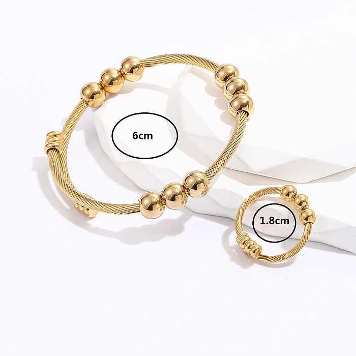 Ensemble de bracelets et anneaux plaqués en acier géométriques rétro, 1 ensemble