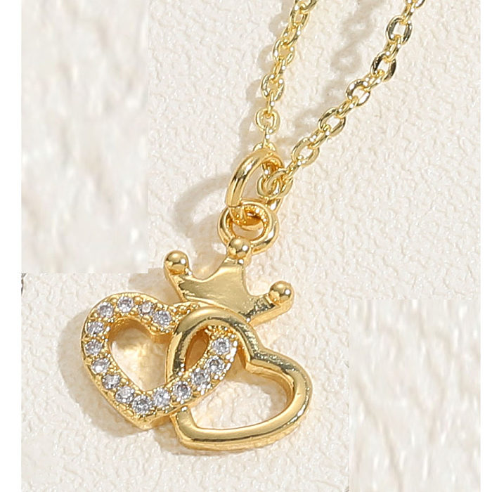 Elegant Sweet Lips Heart Shape Copper Plating Inlay Zircon 14K Gold Plated White Gold Plated Pendant Necklace