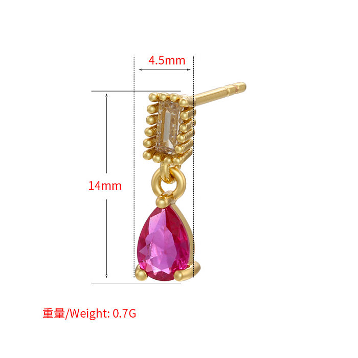 Pendientes colgantes en forma de gota de circón con microconjunto de moda Pendientes de cobre con diamantes de colores