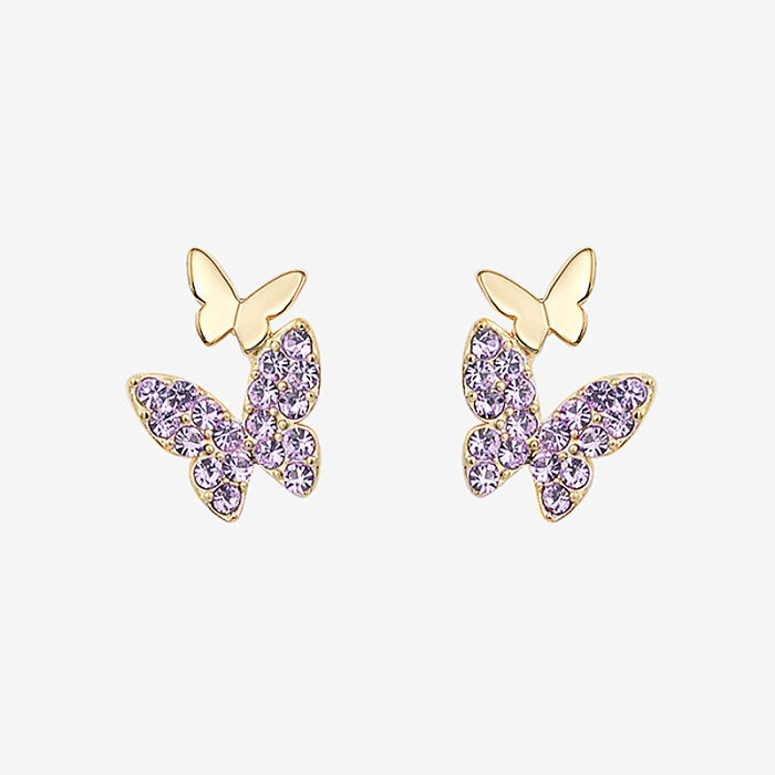 Fashion Butterfly Copper Inlay Rhinestones Ear Studs 1 Pair