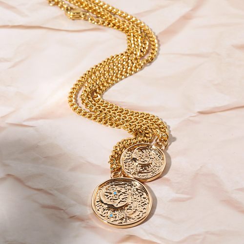Lässiger schlichter Stil, Stern-Mond-Kupferbeschichtung, Inlay aus Zirkon, 18 Karat vergoldet, Anhänger-Halskette